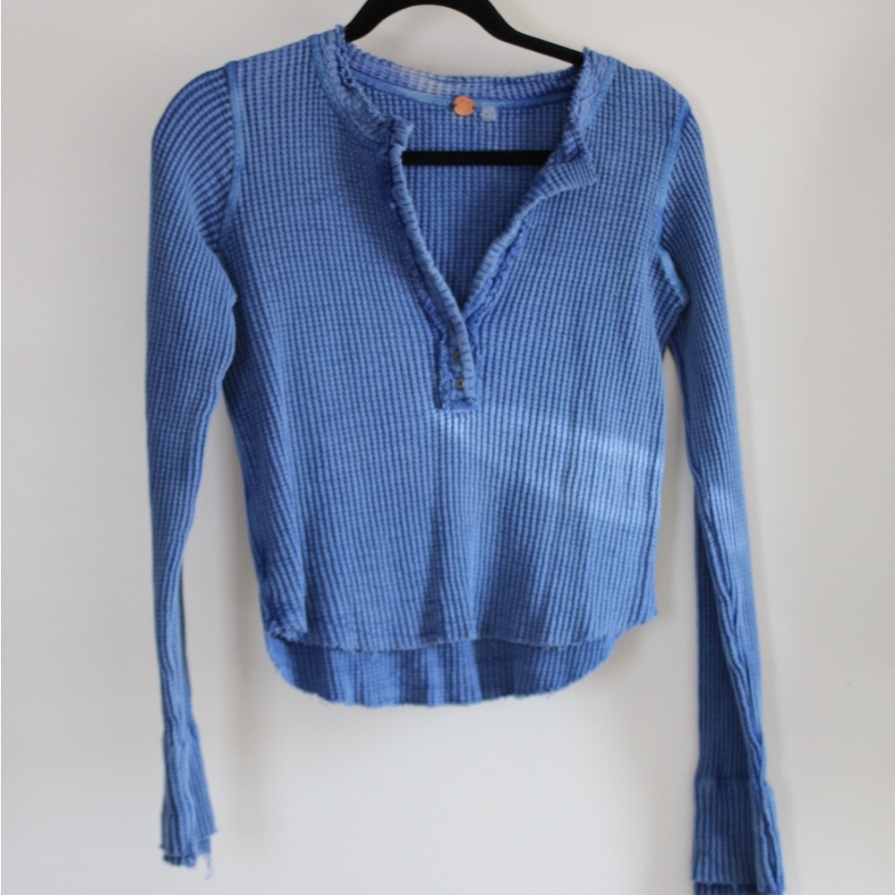 Free People waffle knit Blue Women's Top 100% cotton